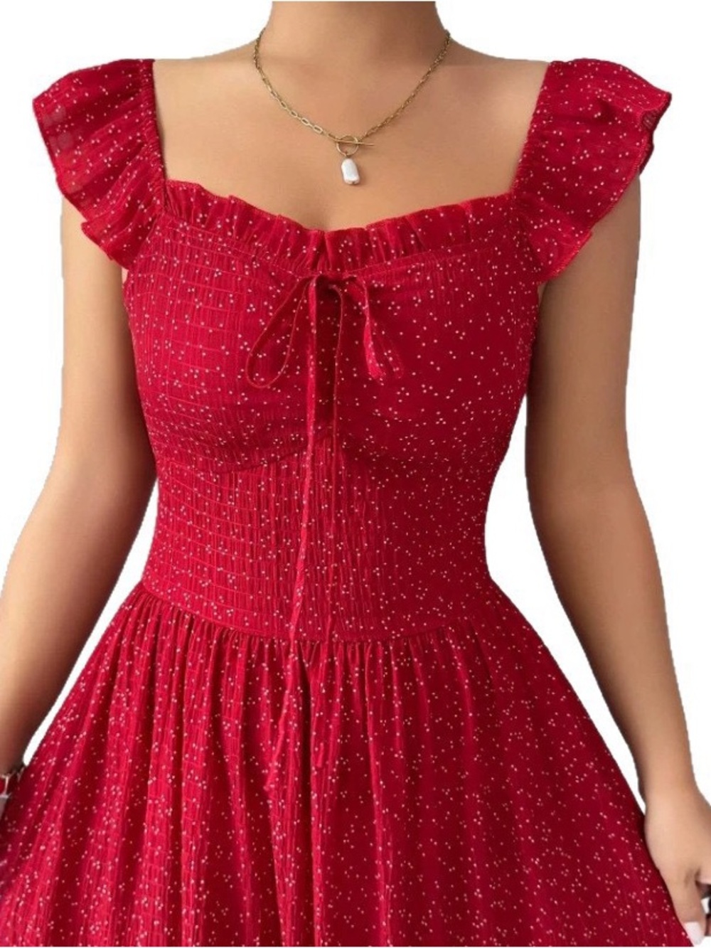 GAP Red Smocked Midi Dress with Ruffle Cap Sleeves